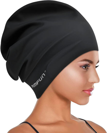 2 PCS Swimming Cap for Long Hair, Extra Large Swimming Caps for Women & Men, Silicone Adult Swim Cap, Waterproof Swimming Hat for Dreadlocks, Weaves, Hair Extensions, Braids, Afros