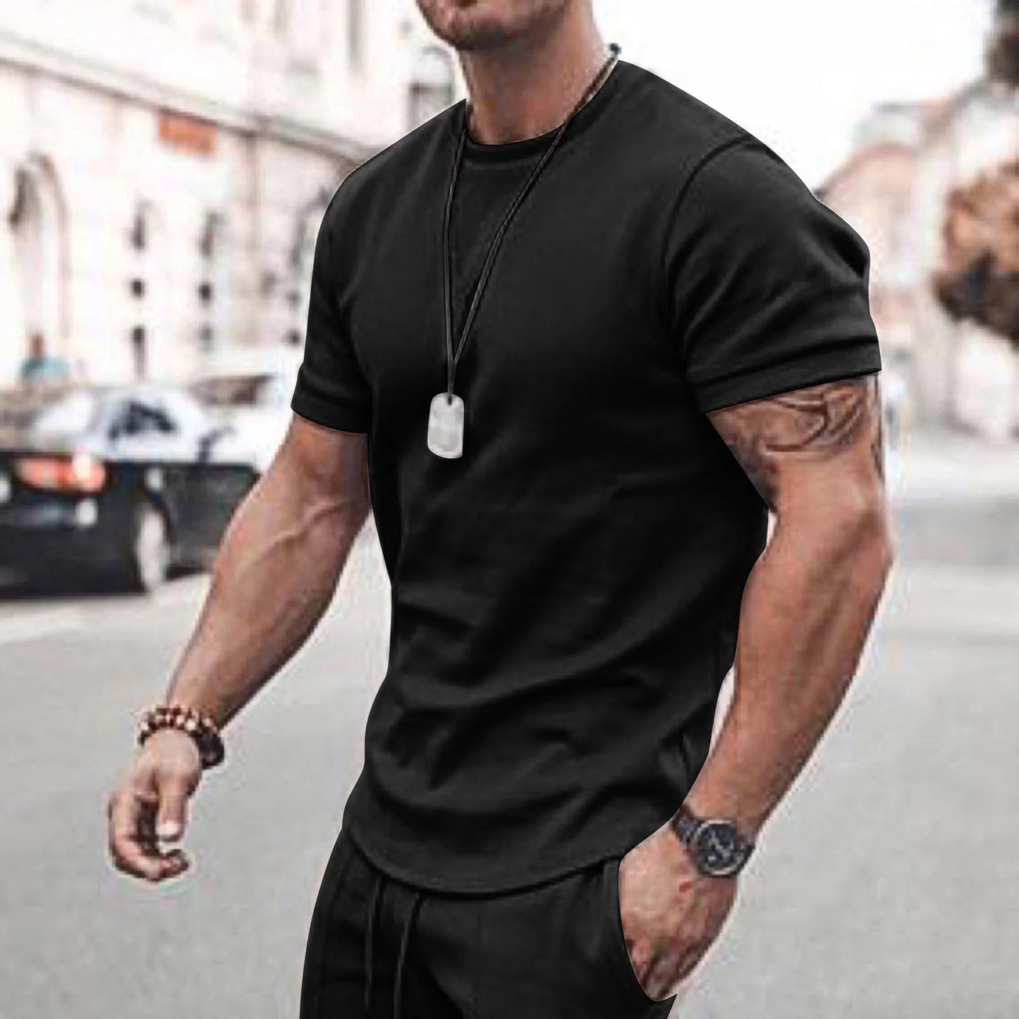 Men'S Short Sleeve T-Shirt and Shorts Set Sport Casual Crew Neck Muscle Sportswear 2 Piece Tracksuit Summer Outfits
