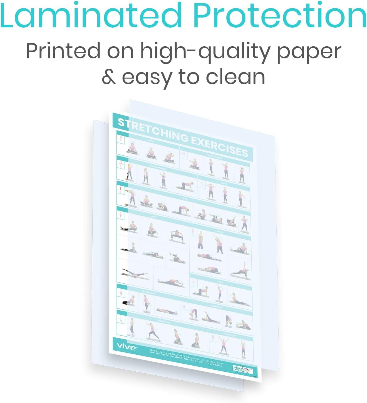 Workout Posters for Home Gym - 52 Streching Exercises Full Body Workout - Laminated Pre Post Routines Wall Chart - Bodyweight Poses Instruction Guide for Core, Abs, Legs, Glutes, Upper Body